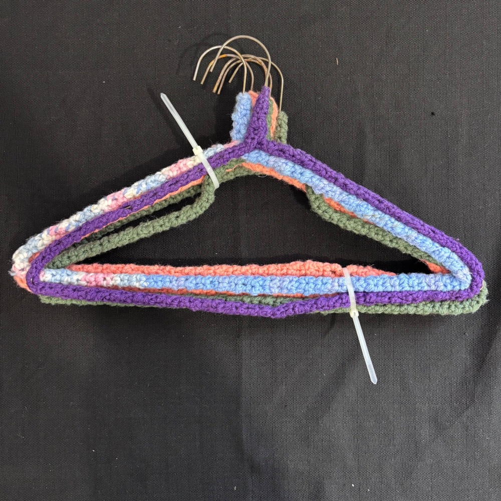 Vintage Handmade Crochet Covered Metal Wire Hangers Set of 6 Multicolor Retro